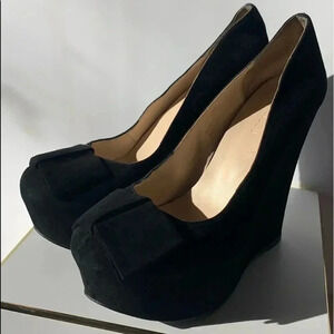 LeChateau Black Bow Wedge Shoe